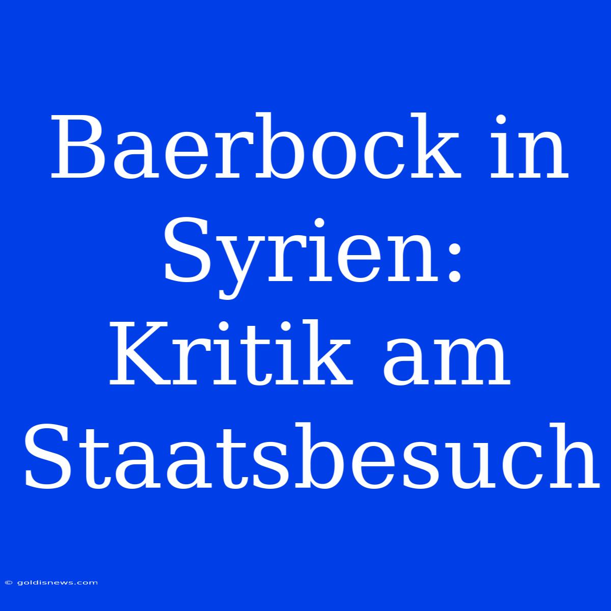 Baerbock In Syrien:  Kritik Am Staatsbesuch