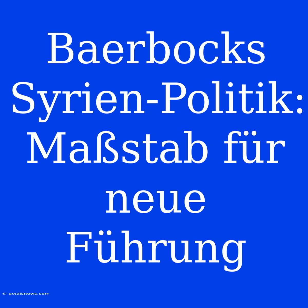 Baerbocks Syrien-Politik: Maßstab Für Neue Führung