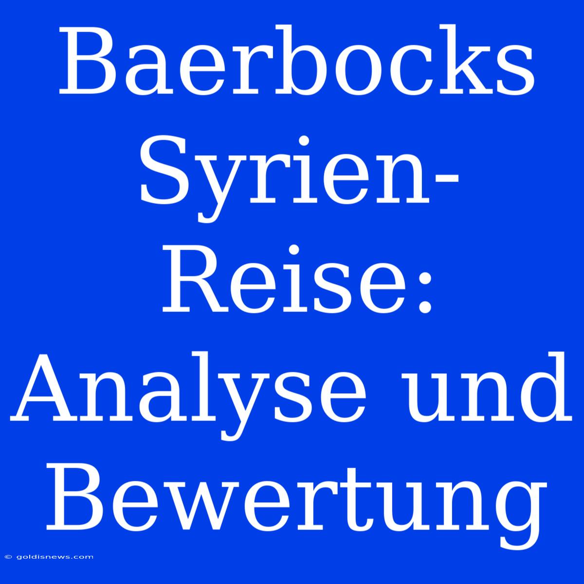 Baerbocks Syrien-Reise:  Analyse Und Bewertung