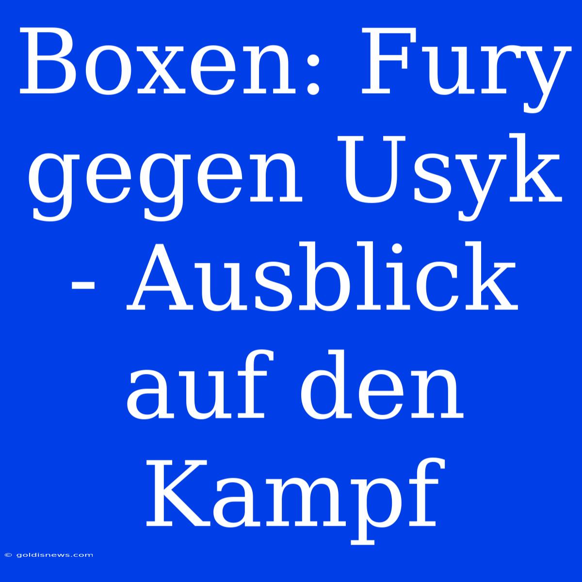 Boxen: Fury Gegen Usyk - Ausblick Auf Den Kampf