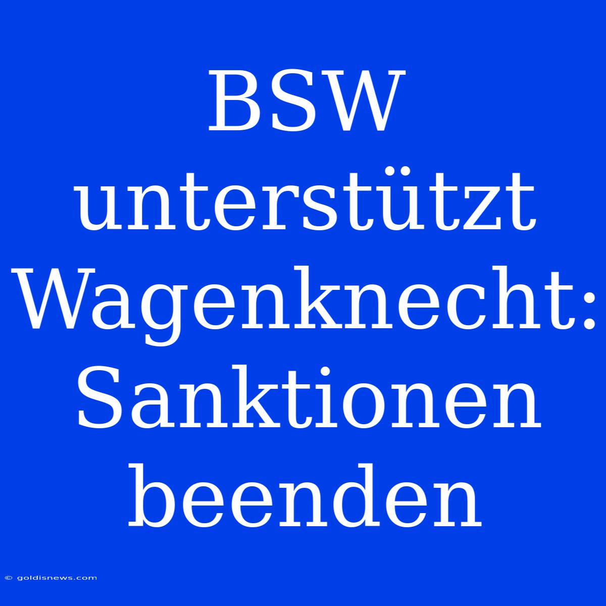 BSW Unterstützt Wagenknecht: Sanktionen Beenden