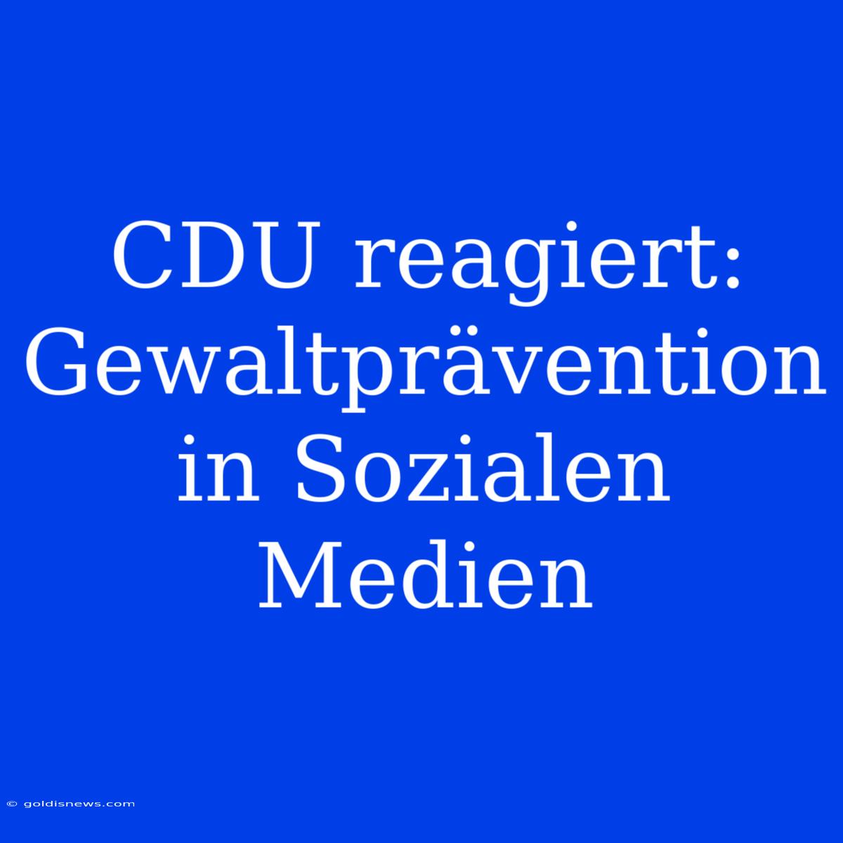 CDU Reagiert: Gewaltprävention In Sozialen Medien