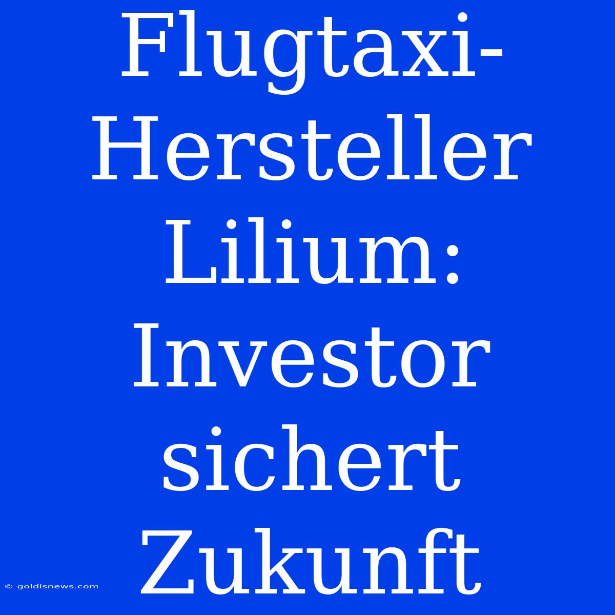 Flugtaxi-Hersteller Lilium: Investor Sichert Zukunft