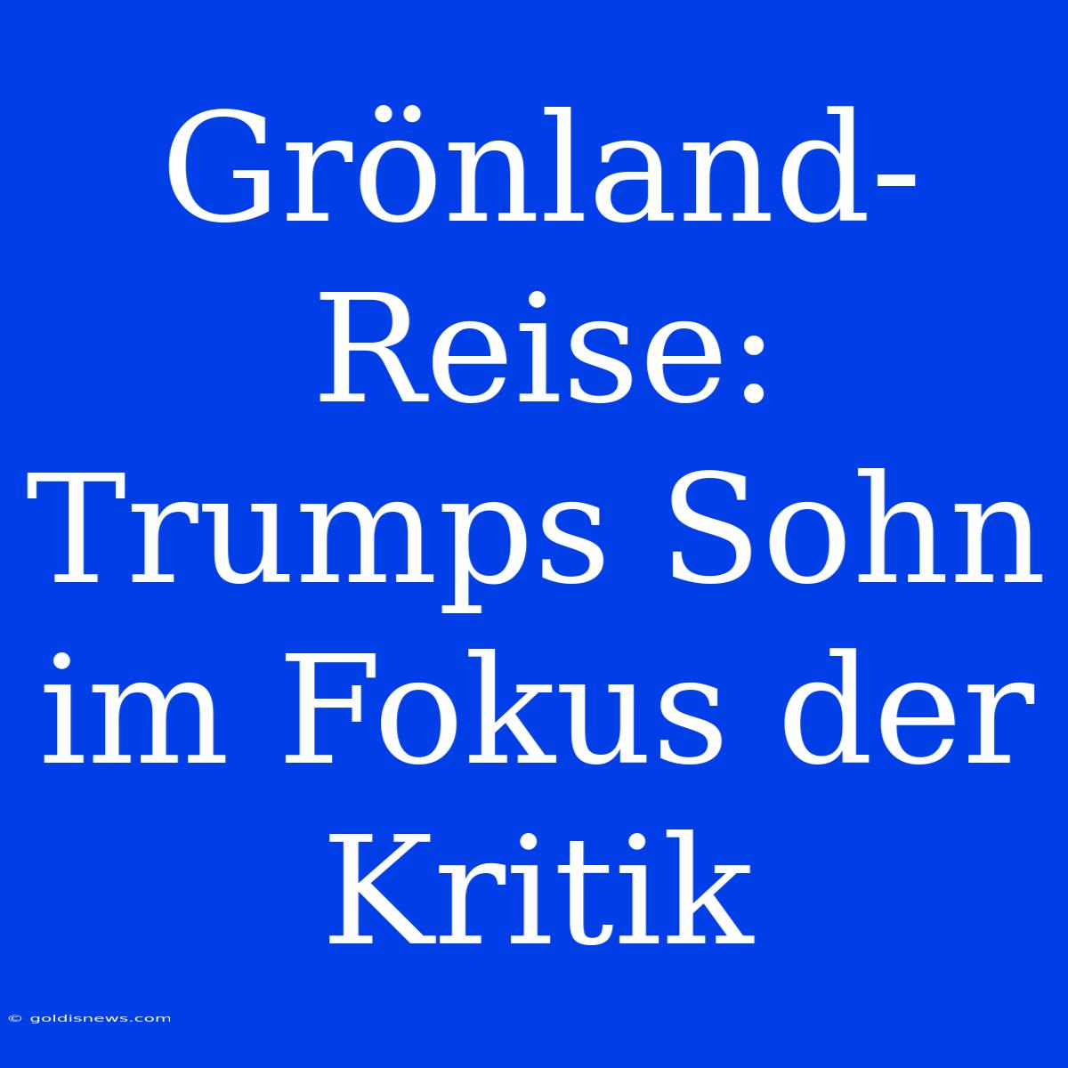 Grönland-Reise: Trumps Sohn Im Fokus Der Kritik