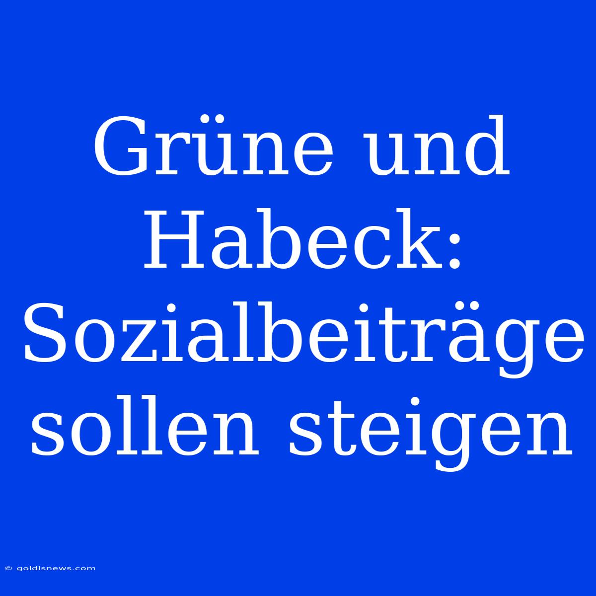 Grüne Und Habeck: Sozialbeiträge Sollen Steigen