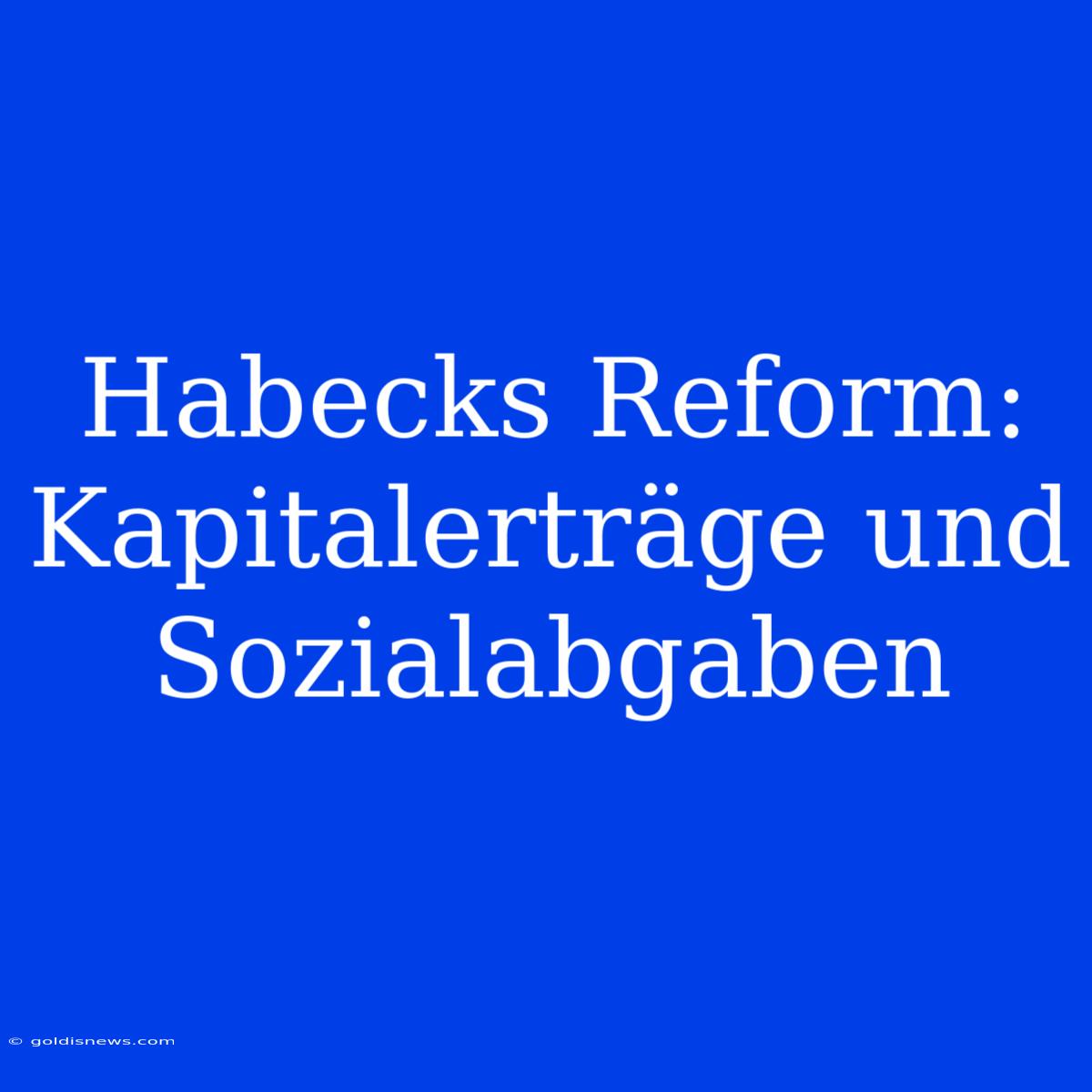 Habecks Reform: Kapitalerträge Und Sozialabgaben