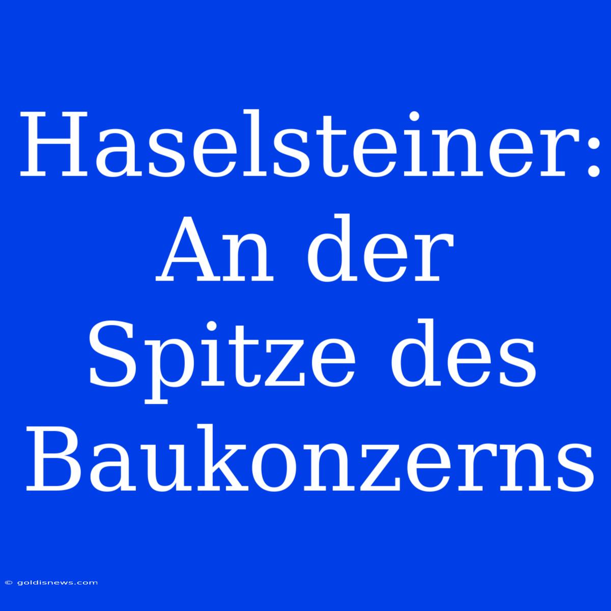 Haselsteiner: An Der Spitze Des Baukonzerns