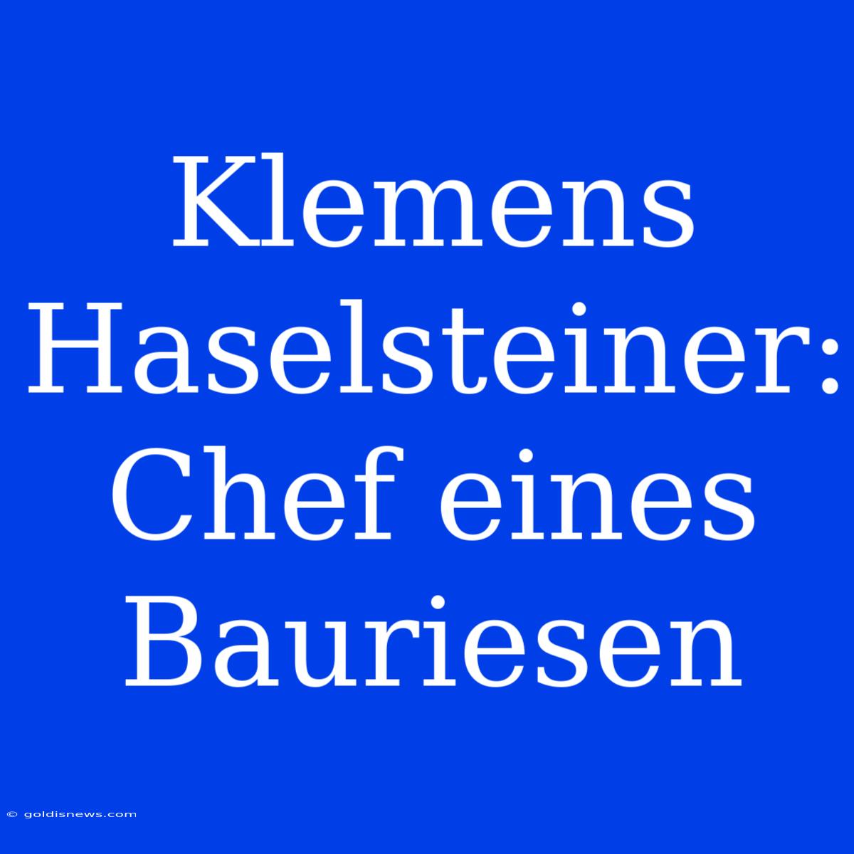 Klemens Haselsteiner: Chef Eines Bauriesen