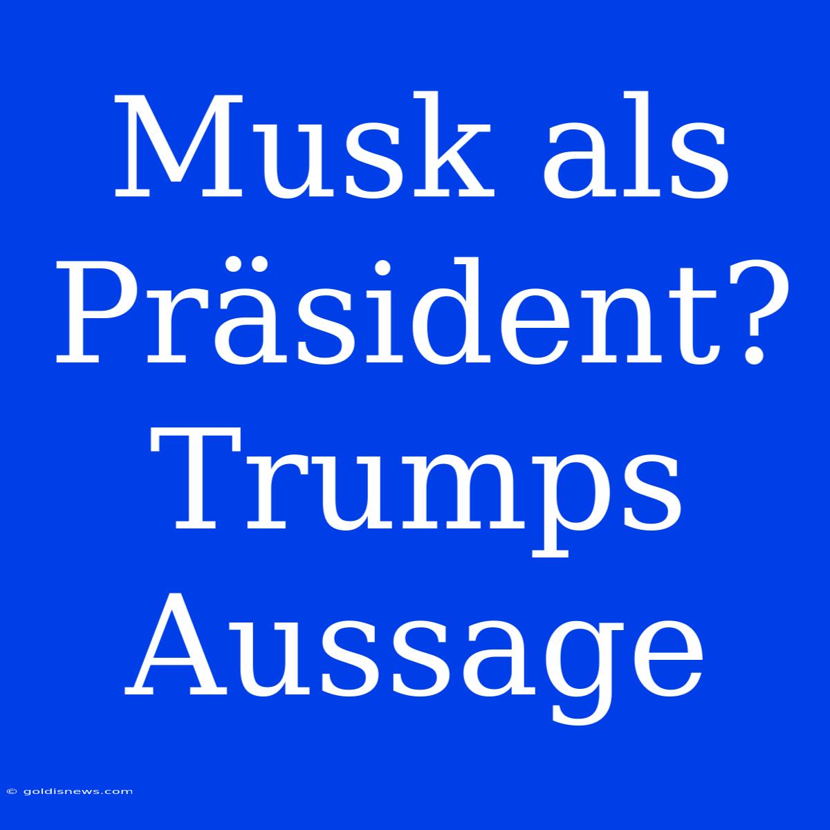 Musk Als Präsident? Trumps Aussage