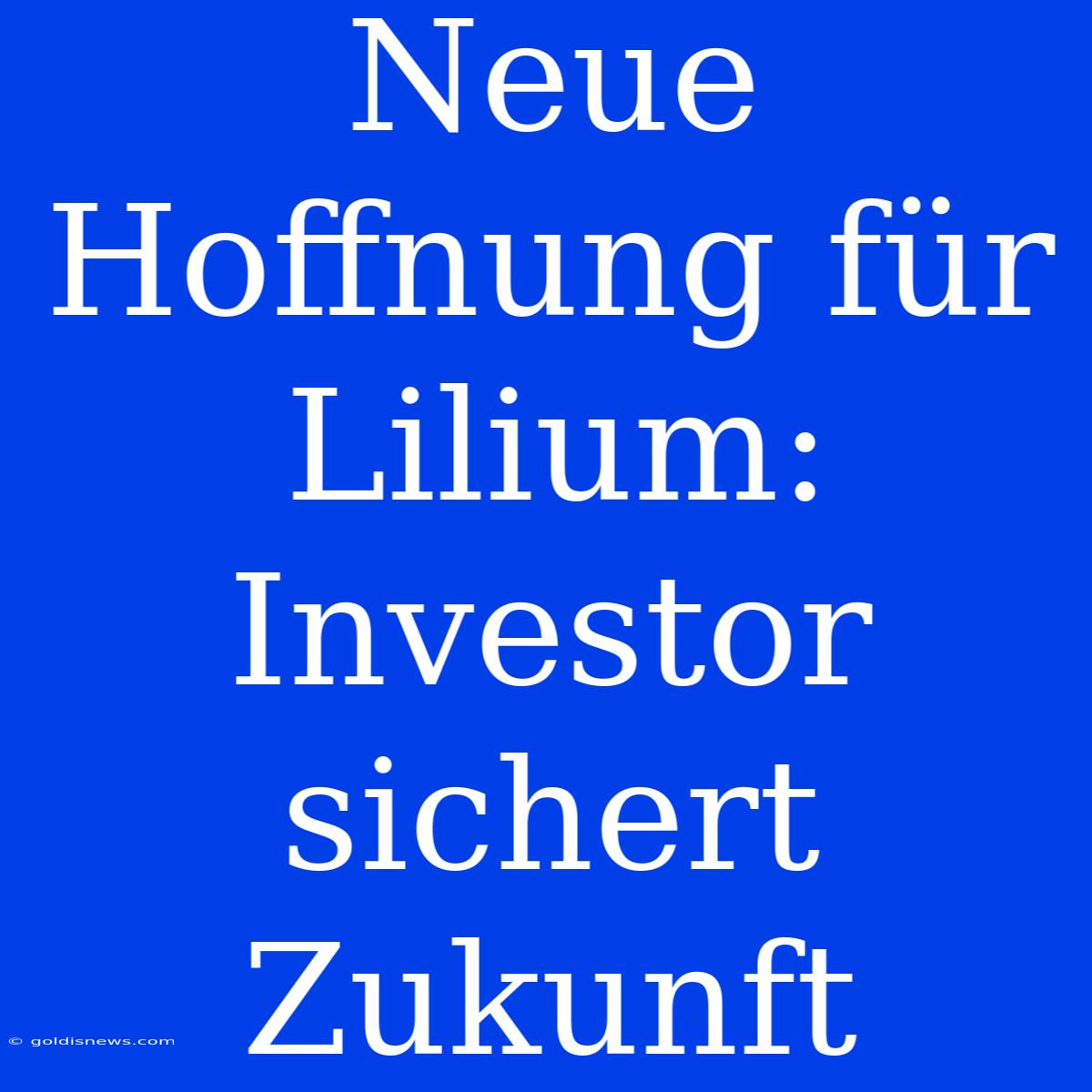 Neue Hoffnung Für Lilium: Investor Sichert Zukunft