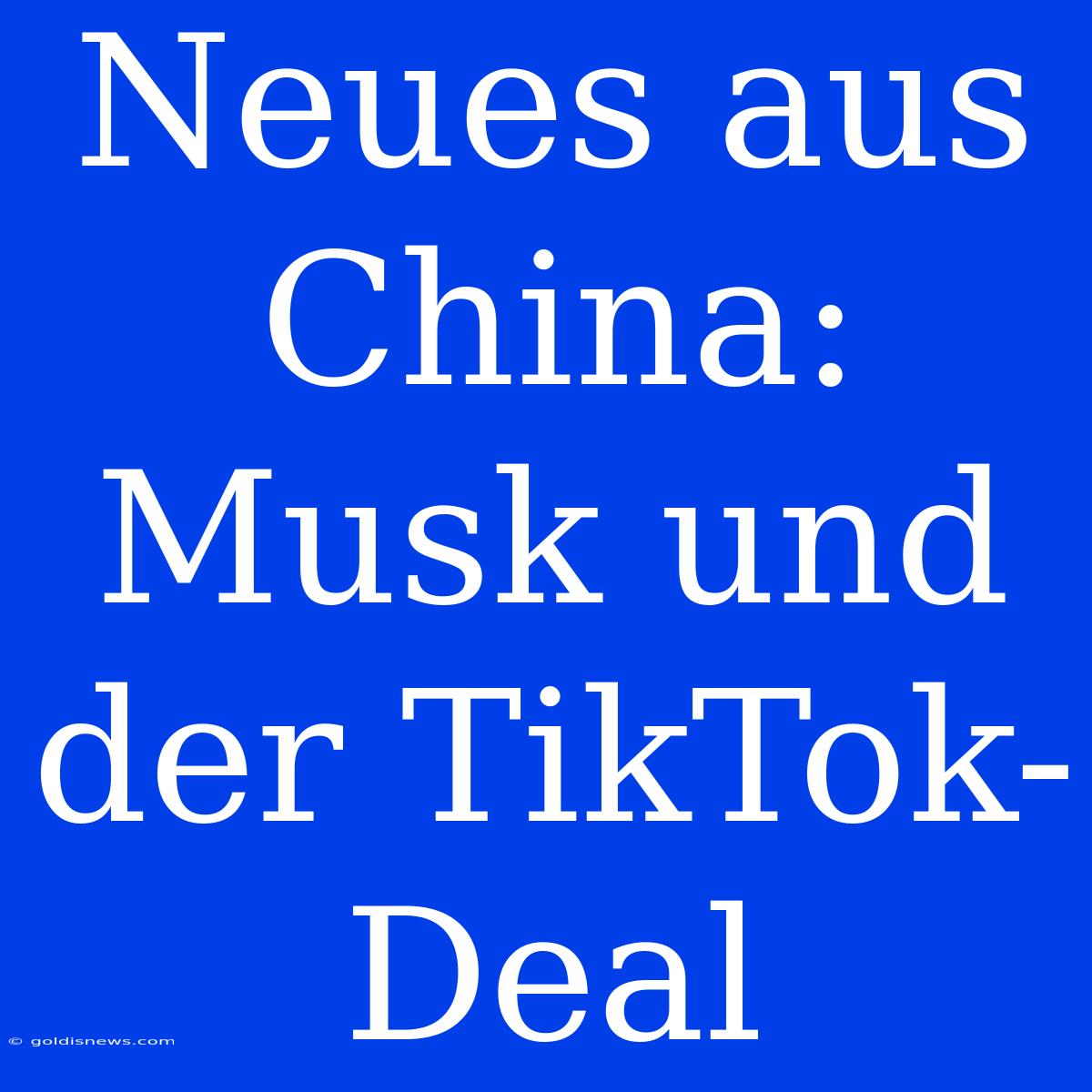 Neues Aus China: Musk Und Der TikTok-Deal