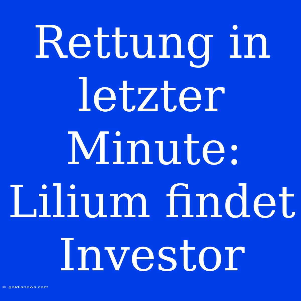 Rettung In Letzter Minute: Lilium Findet Investor