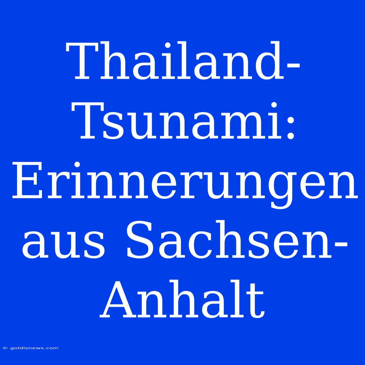 Thailand-Tsunami: Erinnerungen Aus Sachsen-Anhalt