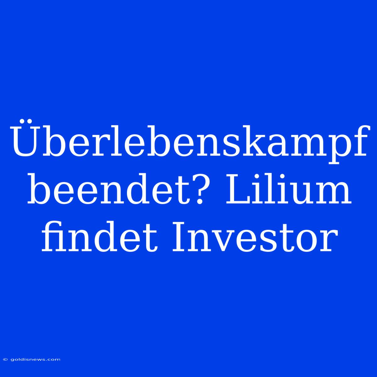 Überlebenskampf Beendet? Lilium Findet Investor