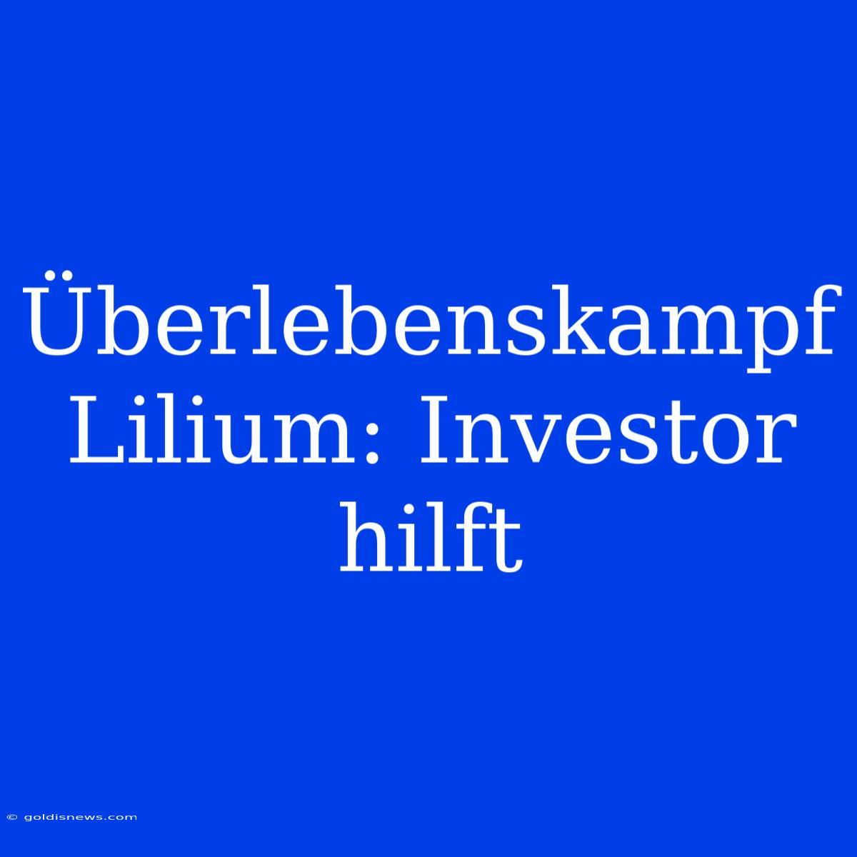 Überlebenskampf Lilium: Investor Hilft