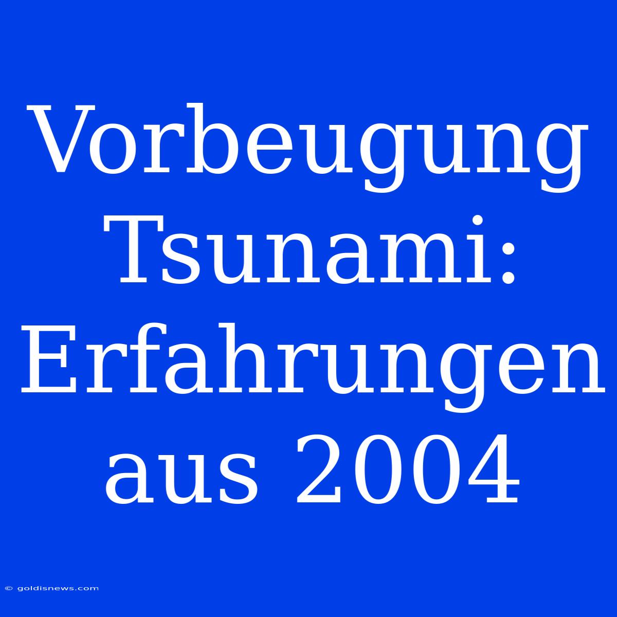 Vorbeugung Tsunami:  Erfahrungen Aus 2004