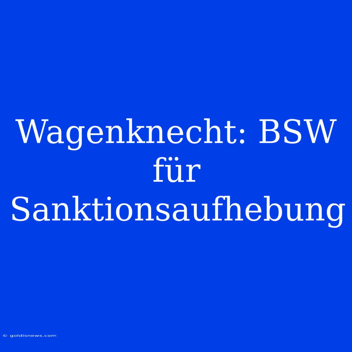 Wagenknecht: BSW Für Sanktionsaufhebung