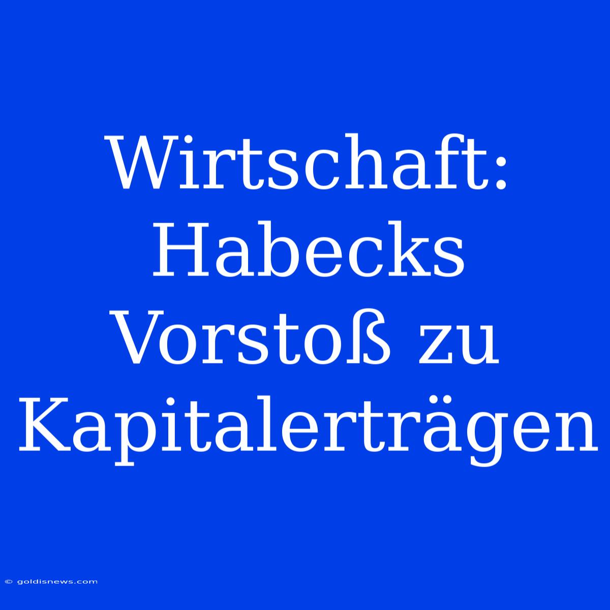 Wirtschaft: Habecks Vorstoß Zu Kapitalerträgen